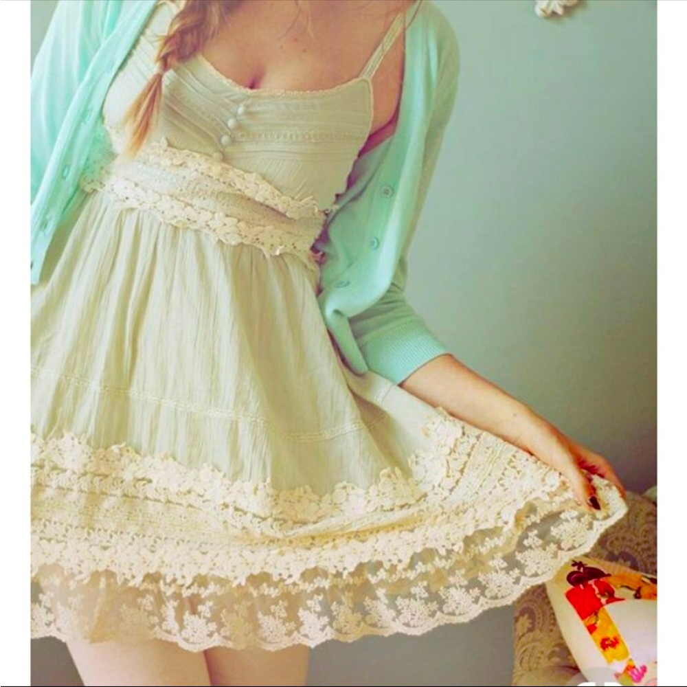 Cottage core light green summer dress